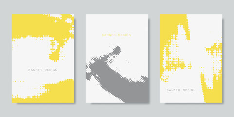 Abstract vector background. Set of halftone illustrations.Brochure in gray-yellow color.