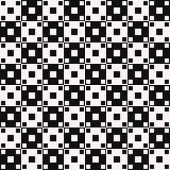 Checker board and abstract ornament. Vector seamless cells chessboard with five squares.