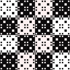 Black and white barley-break. Vector and checker ornamental squares.
