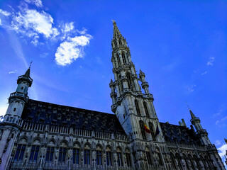 Low-angle shot of a historical building in the Grand Place central square of Brussels, Belgium