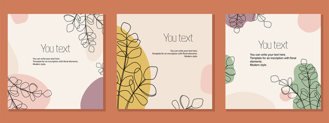 Fototapeta na wymiar Illustration set of templates for postcards, cards, text placement. Minimalistic modern style.