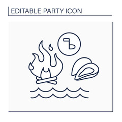Clambake line icon.Outdoor celebrations. Seafood on heated rocks near fire. Party concept. Isolated vector illustration. Editable stroke