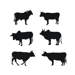 Set of cows and buffalos silhouette 