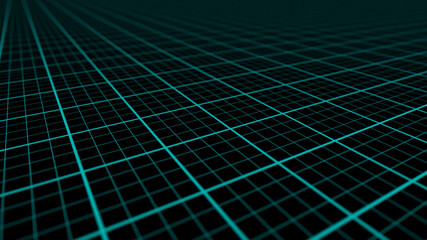 Abstract Wide Blueprint Background. Perspective Grid with Depth of Field Effect (DoF). Image Texture. Graphic Design Materials. 3D Render Illustration.