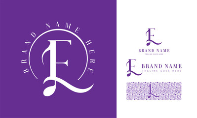 Luxury feminine and music style alphabet logo using letter E with variation and floral pattern for boutique, rhythm, decoration business