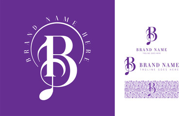 Luxury feminine and music style alphabet logo using letter B with variation and floral pattern for boutique, rhythm, decoration business