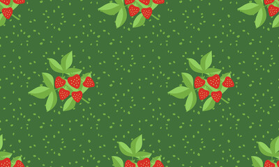 Green seamless pattern with strawberry