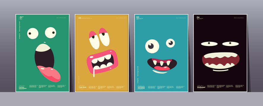 Emotions, cartoon faces, funny monsters.  Set of vector illustrations. Simple background pictures, perfect for posters, banners, t-shirt print, desktop wallpaper.