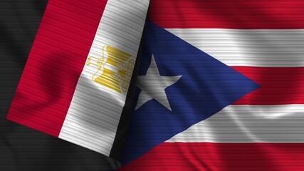 Puerto Rico and Egypt Realistic Flag – Fabric Texture 3D Illustration