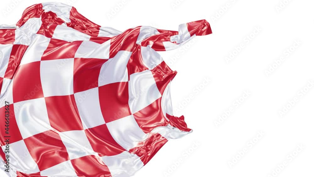 Aufkleber realistic 3d animation of the textured checkered red and white race flag as fly away opener rendered
