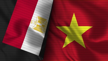 Vietnam and Egypt Realistic Flag – Fabric Texture 3D Illustration