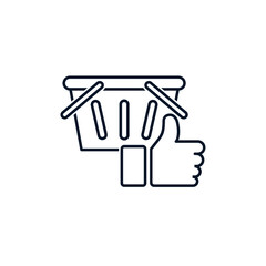 Shopping basket, like. The concept of an online store, a positive review of the product. Vector icon isolated on white background.