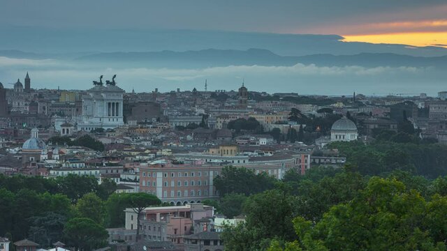 Sunrise to daylight timelapse of the view from Janiculum Hill, Rome, Italy