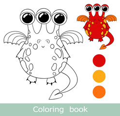 Coloring book page. Cartoon monster  colorful template. Scary funny character  isolated on white. Monster isolated contour. Alien coloring book page. Cartoon kids animals coloring book. Children game.