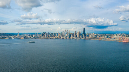 Bird's Eye View of Seattle from West Seattle with it's Port and Industrial Facilities - obrazy, fototapety, plakaty