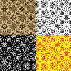Set of seamless patterns with tiles. Swatches included. Various colors. Classic Japanese style. 