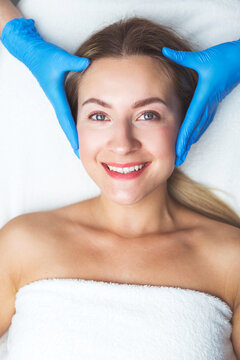 Happy Woman After Facial Massage, Young And Fresh Female In Spa, Beauty Theraphy, Copy Space