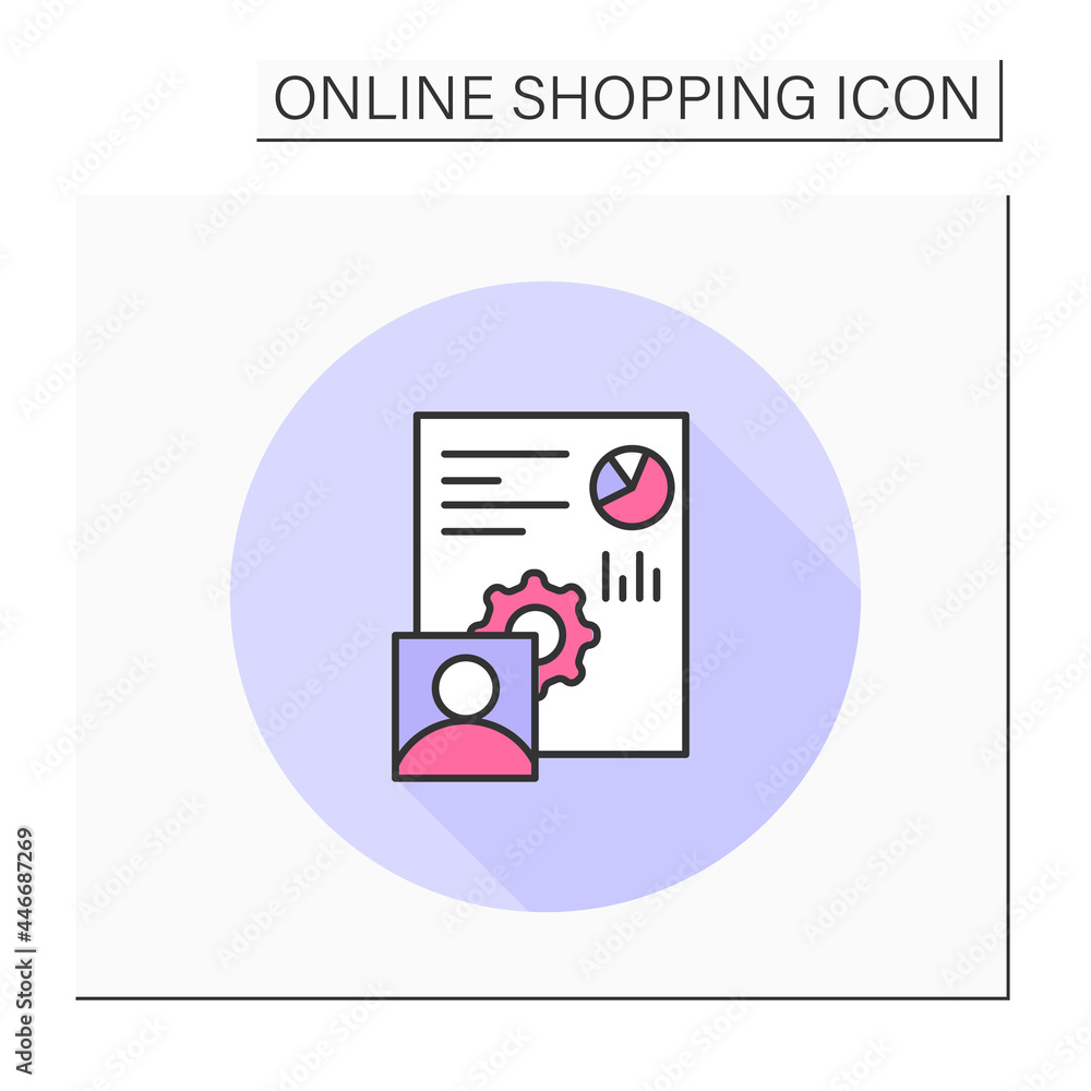 Poster customer data use color icon. social media user profile account analysis for digital marketing, busi