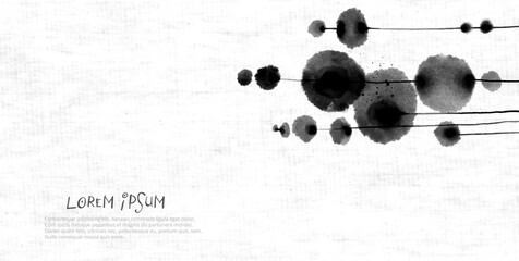 Design template with abstract black ink wash painting and place for your text on old rice paper background © elinacious