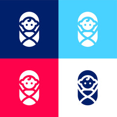 Baby blue and red four color minimal icon set