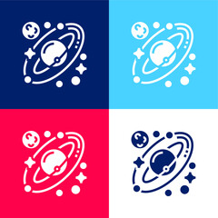 Astronomy blue and red four color minimal icon set