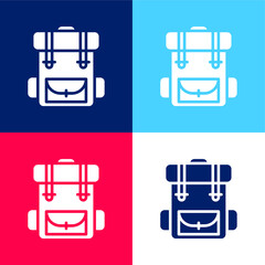 Backpack blue and red four color minimal icon set
