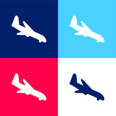 Naklejka premium Arraving Airplane blue and red four color minimal icon set