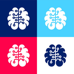 Artificial Intelligence blue and red four color minimal icon set