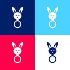 Baby Rattle With Bunny Head Shape blue and red four color minimal icon set