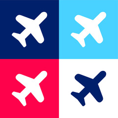 Airplane Silhouette blue and red four color minimal icon set