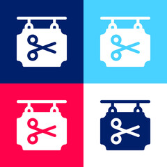 Barbershop blue and red four color minimal icon set