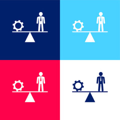 Balancing Between Cogwheel And Businessman blue and red four color minimal icon set