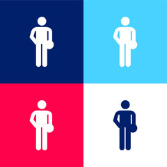 Bowling Silhouette blue and red four color minimal icon set