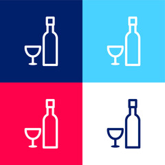 Bottle And Glass blue and red four color minimal icon set