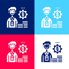 Accountant blue and red four color minimal icon set