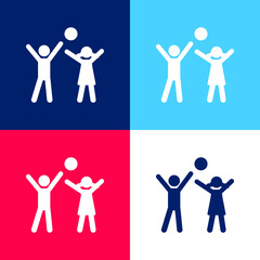 Basketball blue and red four color minimal icon set