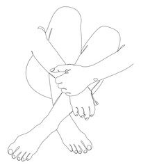 Silhouettes of the girl's legs and arms in a modern single-line style. Solid line, aesthetic outline for home decor, posters, stickers, logo. Vector illustrations.