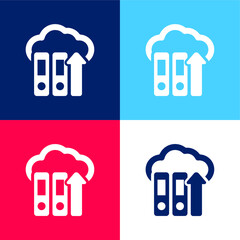 Archive Files Upload To Internet blue and red four color minimal icon set