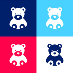 Bear blue and red four color minimal icon set