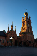 Naklejka premium Holosiivskyi mens monastery at evening summer in Ukraine Kiev, religion christianity culture orthotodox