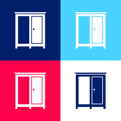 Bedroom Wardrobe blue and red four color minimal icon set