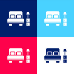 Bedroom blue and red four color minimal icon set