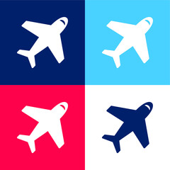 Airplane From Top View blue and red four color minimal icon set