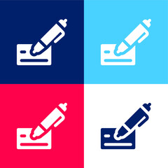 Bank Check blue and red four color minimal icon set