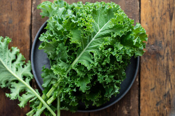 Pile of freshly picked leaves of kale