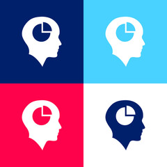 Bald Head With Pie Graphic Inside blue and red four color minimal icon set