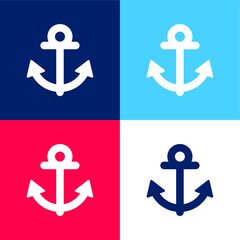 Anchor Navigational Tool blue and red four color minimal icon set