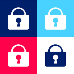 Blocked Padlock blue and red four color minimal icon set