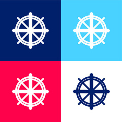 Boat Helm blue and red four color minimal icon set