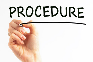 hand writing inscription procedure with marker, stock image